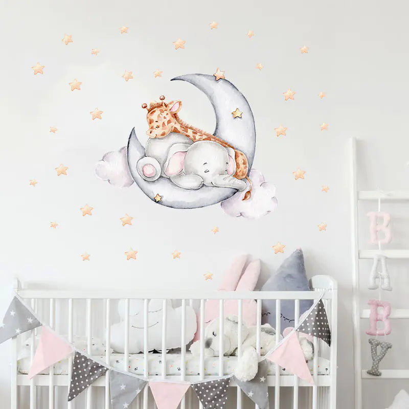 Decoracion De Pegatinas Elefante y Jirafa Nocturnas para Niños