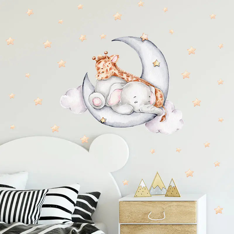Decoracion De Pegatinas Elefante y Jirafa Nocturnas para Niños