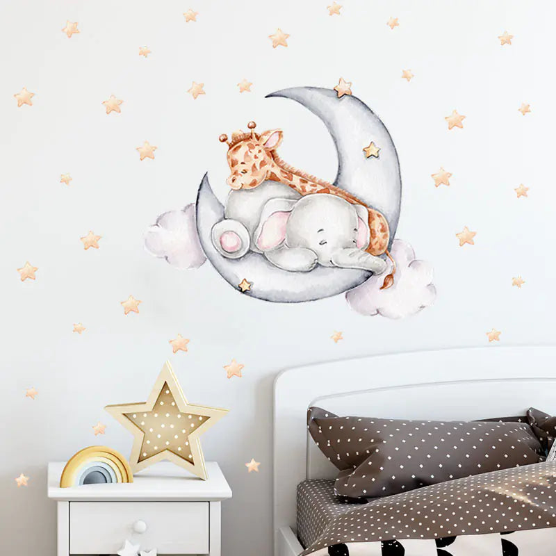 Decoracion De Pegatinas Elefante y Jirafa Nocturnas para Niños